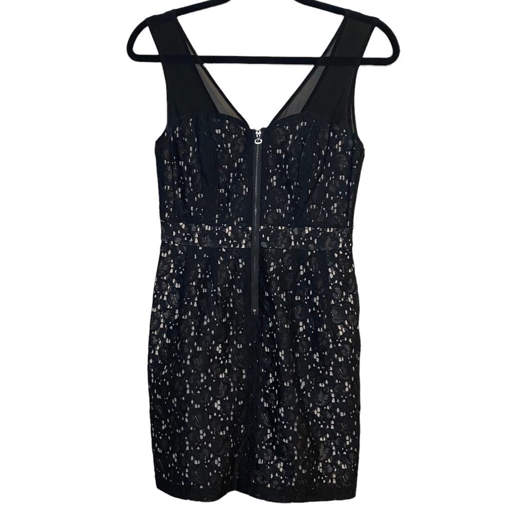 BCBGeneration Black Lace Zipper‎ Front Sleeveless Mini Dress EUC